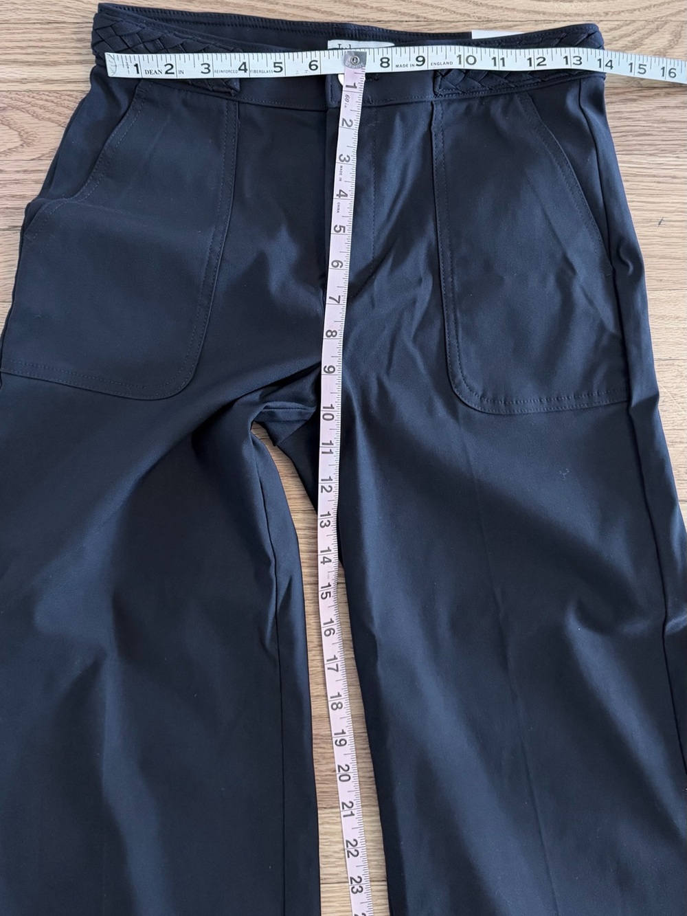 Jules & Leopold Dark Navy Blue Wide-Leg Stretch Cropped Pants with Braided Waist - Picture 6 of 13